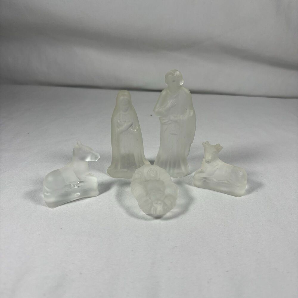 Frosted Glass Nativity Scene Joseph Mary Baby Jesus Christmas Figurines Set